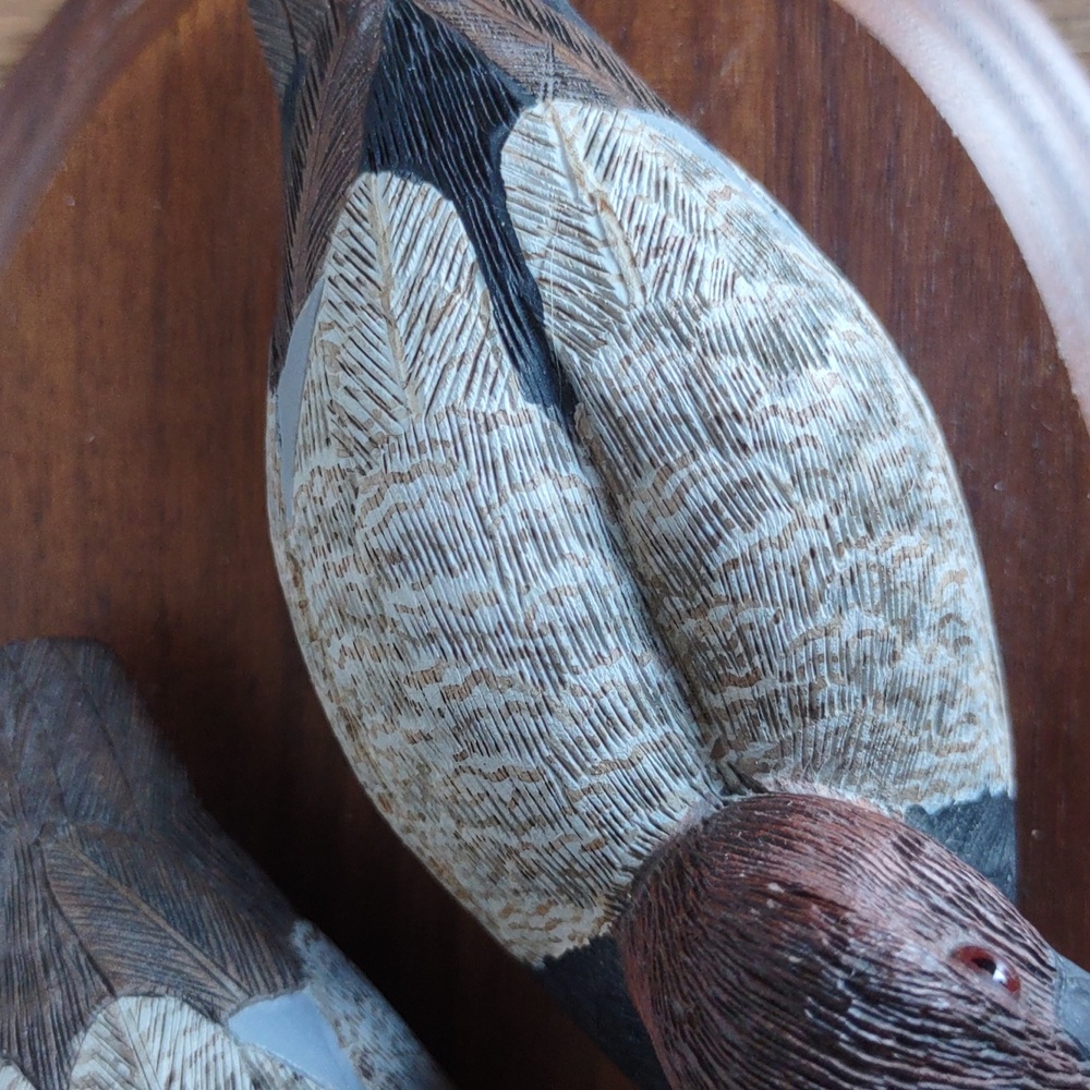 Vintage Hand Carved Small Wood Ducks on Base - Picture 6 of 6